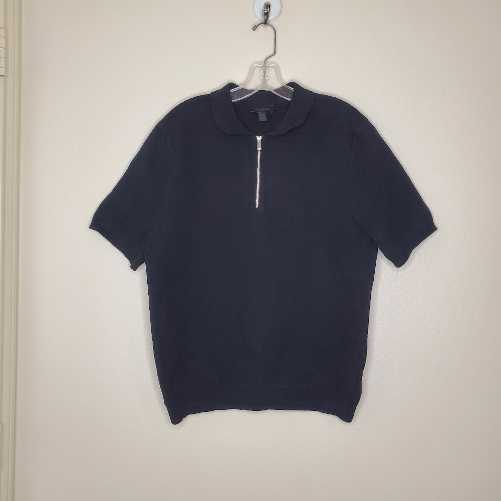 Magaschoni Man Size M Quarter Zip Black Short Sleeve Sweater Polo Top‎ Shirt